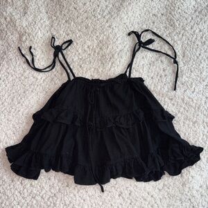 Black Ruffled Tank Top